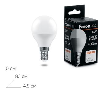 ����� ������������ Feron.PRO LB-1406 ����� E14 6W 175-265V 2700K 38065